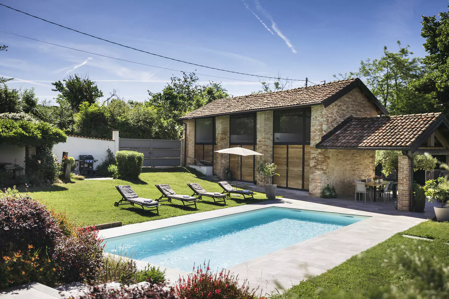 The garden and bocce court at Casa Kristiansen